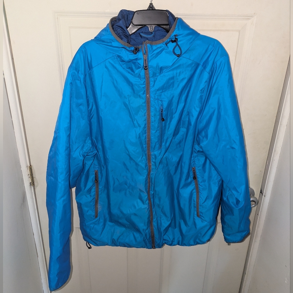 Lands End Men's Blue Hooded Down Feather Pack Away Jacket